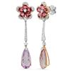 Image 1 : 18k White Gold 11.73CTW Diamond and Amethys and Tourmaline Earrings, (SI1-SI2/G-