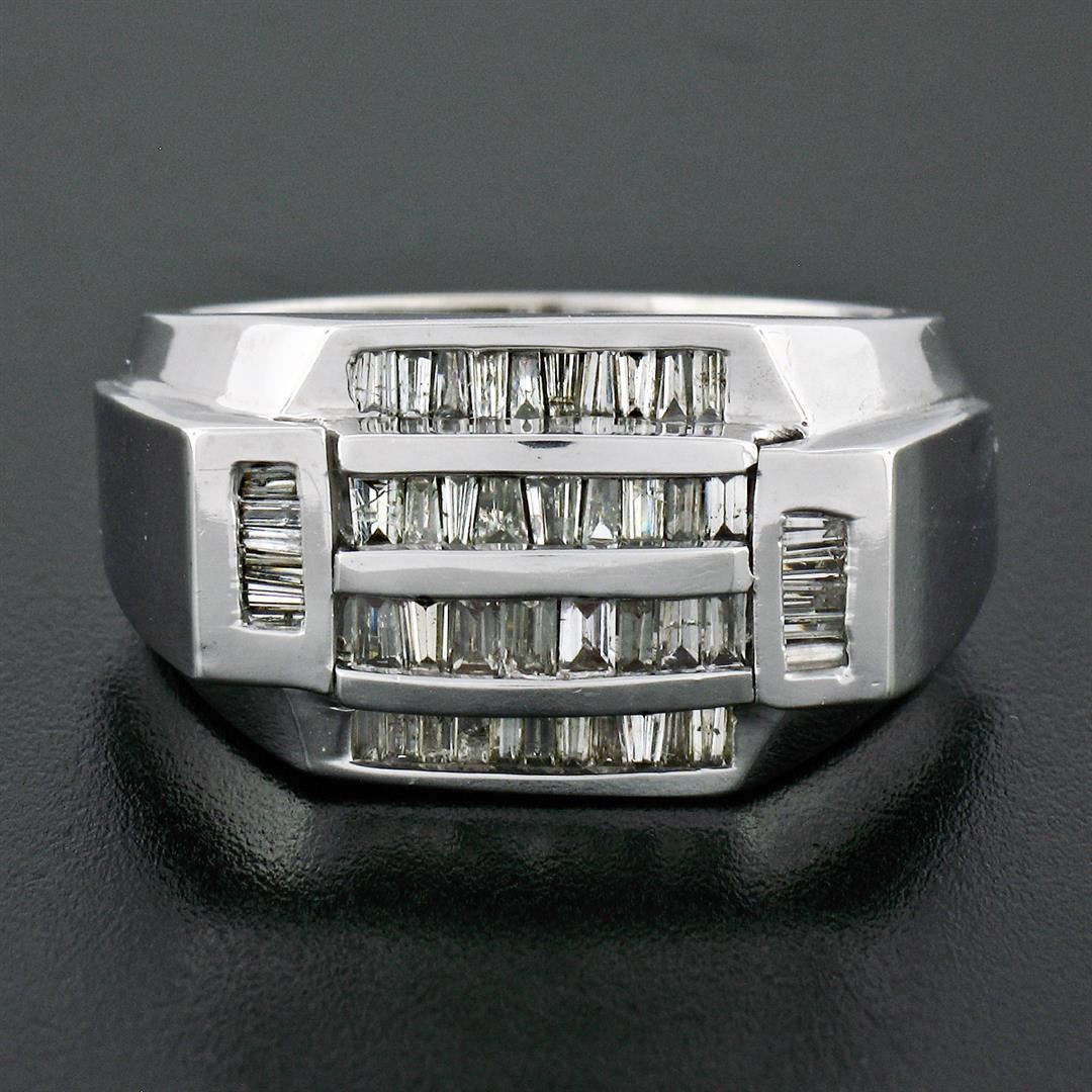 Large Mens 14K White Gold 1.10 ctw Tapered & Straight Baguette Diamond