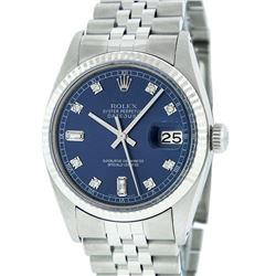 Rolex Mens Stainless Blue Diamond 36MM Datejust Wristwatch