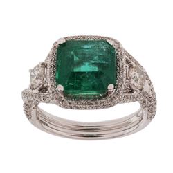 4.01ct Emerald & 1.19ct Diamond 18K Gold Ring