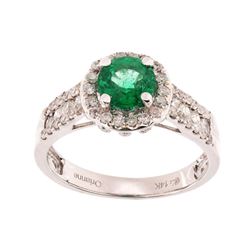Emerald & Diamond 14K White Gold Ring w/ Papers