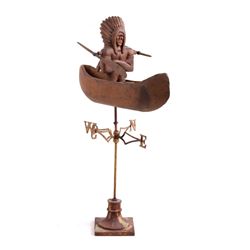 American Folk Art Indian Chief in Canoe Whirligig