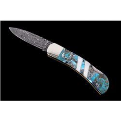 Kingman Turquoise & Raindrop Damascus Knife