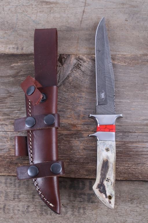 M.T. Knives Sambar Stag & Jasper Damascus Knife