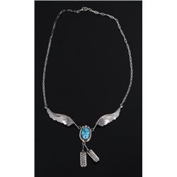 Navajo Sterling Wing & Feather Turquoise Necklace