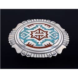 Navajo Branch Coral & Turquoise Chip Belt Buckle