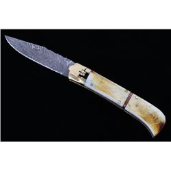 German Lever Lock Damascus Switchblade Knife