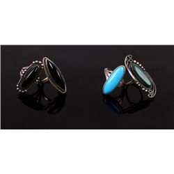Navajo Old Pawn Set Of Four Turquoise & Onyx Rings