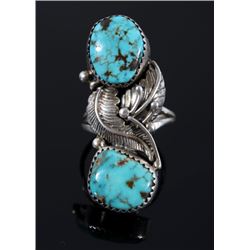 Signed Navajo Sterling Silver & Turquoise Ring
