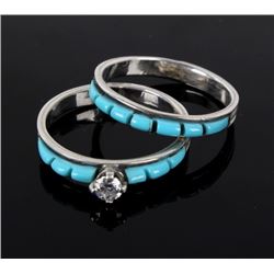Navajo Turquoise and Diamond Wedding Ring Set