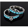Image 1 : Navajo Turquoise and Diamond Wedding Ring Set