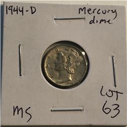 1944 D P Roosevelt Silver Dime Nice MS High Grade  Early US Coin