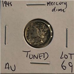 1945 P Roosevelt Silver Dime Nice Toned AU Early US Coin