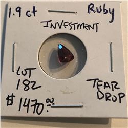 Rare 1.90 Carat RUBY Investment GEM Grade Tear Drop Cut