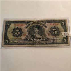 OLD 1957 5 Pesos MEXICO Bill in Very Fine Condition