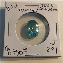 HUGE 11.10 Carat Rare BRASILIAN AQUAMARINE Investment GEM