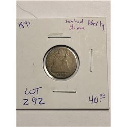 1891 Seated Liberty Silver Dime Nice Early US Coin