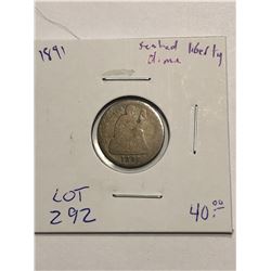 1891 Seated Liberty Silver Dime Nice Early US Coin