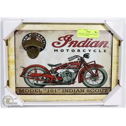 NEW INDIAN MOTORCYCLE MODEL 101 SCOUT TIN SIGN