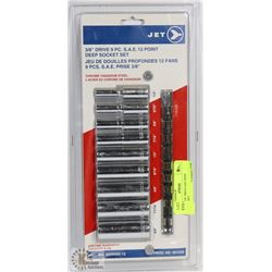 9PC JET 3/8" DRIVE SAE DEEP SOCKET SET.