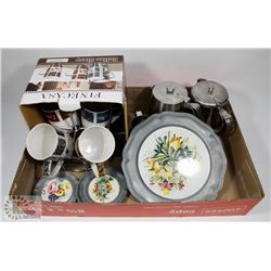 FLAT OF FINECASA COFFEE SET, PEWTER PLATE AND