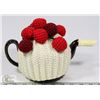 Image 1 : TEAPOT WITH GRAPE CROCHETED COVER.
