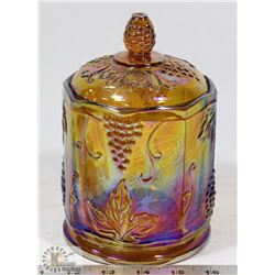 CARNIVAL GLASS CANDY JAR WITH LID