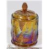 Image 1 : CARNIVAL GLASS CANDY JAR WITH LID