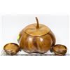 Image 1 : WOODEN NUT SERVER BOWL WITH SERVING CUPS.