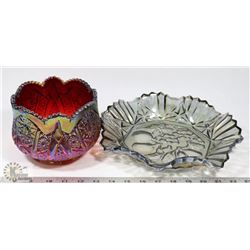 CARNIVAL GLASS SERVING DISH AND BOWL
