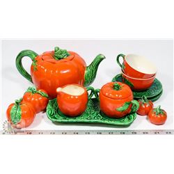 TOMATO TEA SET WITH CREAM, SUGAR, SALT & PEPPER.