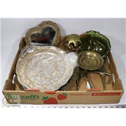 ASSORTED PLATES & BRASS ORNAMENTS.