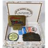 Image 1 : CIGAR BOX WITH ANTIQUE/CAR SWAP ITEMS.