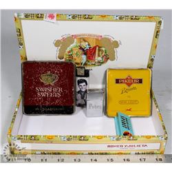 HABANOS CIGAR BOX WITH TOBACCO TINS AND ZIPPO