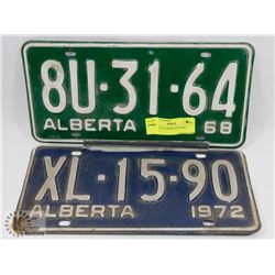 1968 & 1972 ALBERTA LICENSE PLATES.