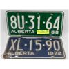 Image 1 : 1968 & 1972 ALBERTA LICENSE PLATES.