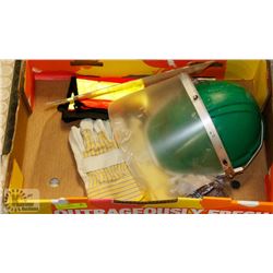 HARD HAT WITH NEW FACE SHIELD, GLOVES, SAFETY