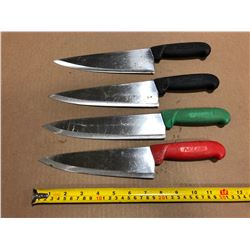 USED SHARPENED KNIVES COLOUR HANDLES - LOT OF 4