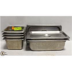 LOT OF 6 METAL CONTAINERS FOR FOOD PREP