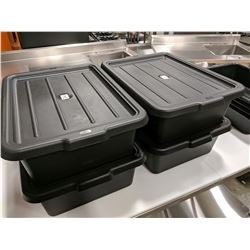 7" DEEP BLACK TOTES WITH LIDS - LOT OF 4 (8 PIECE