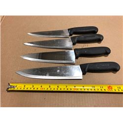 USED SHARPENED KNIVES BLACK HANDLE  - LOT OF 4