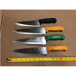 USED SHARPENED KNIVES COLOR HANDLES - LOT OF 4