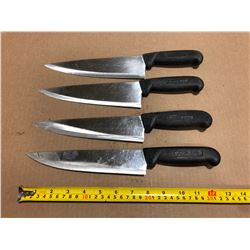 USED SHARPENED KNIVES BLACK HANDLE  - LOT OF 4