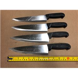 USED SHARPENED KNIVES BLACK HANDLE  - LOT OF 4
