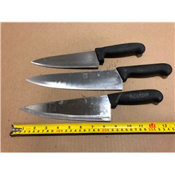 USED SHARPENED KNIVES BLACK HANDLE  - LOT OF 3