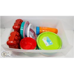 CAMPING PLATES, BOWLS, GLASSES AND EGG HOLDERS.