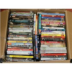 BOX OF ASSORTED DVDS.
