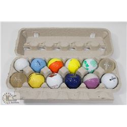 ONE DOZEN GOLF BALLS IN VARIOUS BRANDS.