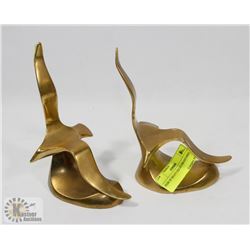 PAIR OF HEAVY SOLID BRASS BIRD.