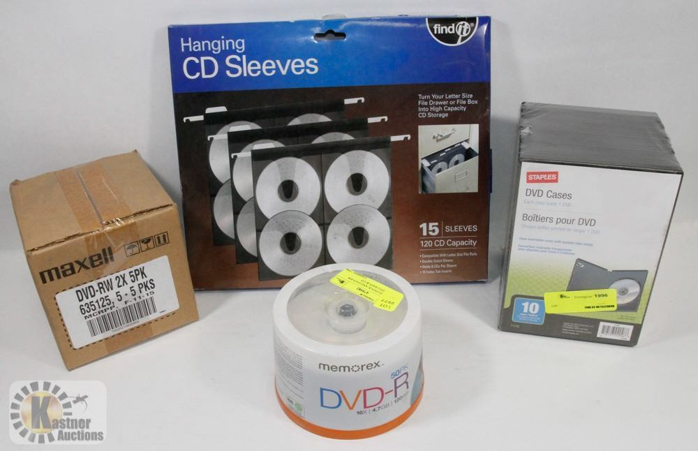 LOT WITH DVD-R AND DVD-RW DISCS, DVD CASES & CD